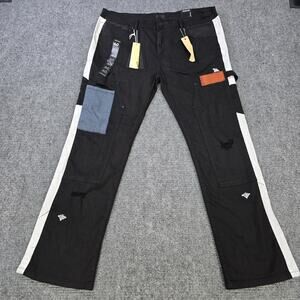 Reason Jeans Mens 40x32 Black Patchwork Straight Fit Streetwear NWT